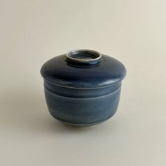 5 沖縄 やちむん 巾着型 蓋物 瑠璃釉 紺色 薬味入れ 小物入れ 陶器