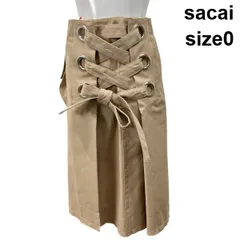 ◆ サカイ sacai スカート ひざ丈 レースアップ リボン カットオフ ベージュ コットン100％ 0 S 7号 レディース S6F614のサムネイル