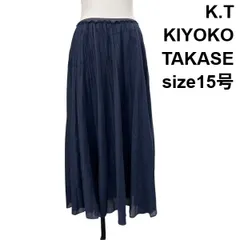 □ ケーティーキヨコタカセ K.T KIYOKO TAKASE スカート ロング丈 フレア プリーツ ウエストゴム ネイビー 麻 15号 XL レディース S6F613のサムネイル