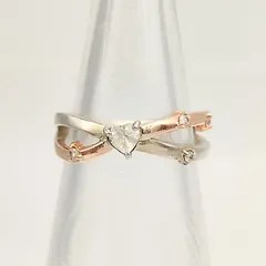 【美品】組曲　クミキョク　コンビダイヤモンドリング　ハートデザイン　0.01ct　K10×シルバー925　2.4g　9号のサムネイル