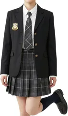 CosMisty 女子高生 制服 5点セット JK ブレザー スカート リボン シャツ ブラウス ワッペン付き スクール ファッション 学生服 コスプレ 文化祭 体育祭 ハロウィン 撮影 イベント (L)