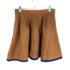 カージュ Khaju スカート フレア ミニ バックファスナー タック 厚手 ウール アンゴラ混 無地 27 茶 青 ブラウン ブルー ボトムス /T2のサムネイル