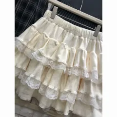 ハイウエストティアードレースミニスカート F