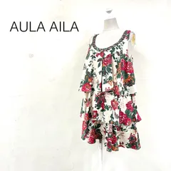 AULA AILA アウラアイラ フラワープリントティアードノースリーブコンビネゾン スタッズ ラッフル ショートパンツ size1 ライトベージュ ポリエステルのサムネイル