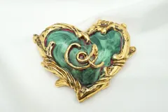 クリスチャン ラクロワ ヴィンテージ ビッグハート ブローチ アクセサリー 金 ゴールド グリーン Christian Lacroix 5314jのサムネイル