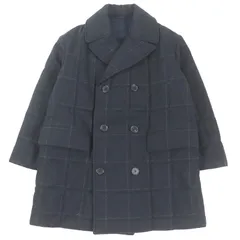 極美品□HERMES エルメス 23AW ウール カシミヤ チェック柄 ダブルブレスト 中綿入り チェスターコート ネイビー 48 イタリア製 正規品のサムネイル
