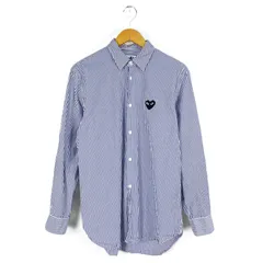 PLAY　COMME　DES　GARCONS　プレイ　コムデギャルソン　AD2022　AZ-B018　STRIPE SHIRT WITH BLACK EMBLEM　ハートロゴワッペン　ストライプ長袖シャツ　Lサイズ　ネイビーのサムネイル