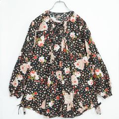 メヤメ ブラウス ジャケット 花柄 ベロア リボン 羽織 シャツ 長袖