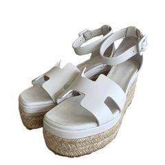 極美品／HERMES エズ サンダル 37 白 レザー ホワイト 正規品 - メルカリ