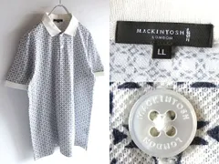 未使用 極美品 MACKINTOSH LONDON マッキントッシュ ロンドン KOKORO CARE DEOFACTOR 幾何学柄 鹿の子 ポロシャツ LL ネイビー ホワイト 紺 白のサムネイル