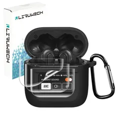 LIRUWECH For JBL TOUR PRO 2ケースカバー 【JBL TOUR PRO 2フィルム*3 付き】シリコン製 全面保護 落下防止 キズ防止 耐衝撃 装着充電可能 軽量小型 カラビナ付き （ブラック）