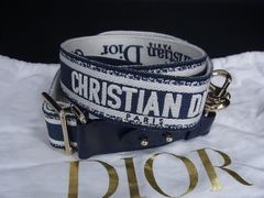 ■極美品■ ChristianDior クリスチャンディオール キャンバス バッグ用 ショルダーストラップ ショルダーベルト ネイビー系 FQ9057 □極美品□ ChristianDior クリスチャンディオール キャンバス バッグ