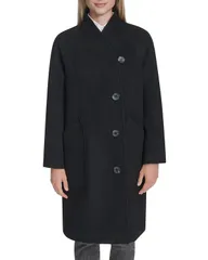 コールハーン レディース アウター コート アシンメトリー ウール Cole Haan Asymmetriclosure Chevron Texture Wool Blend Coat Black ブのサムネイル