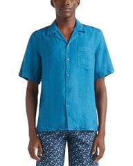 ヴィルブレクイン メンズ トップス シャツ リネン Vilebrequin Short Sleeved Solid Linen Shirt Peacock Blue ブルー