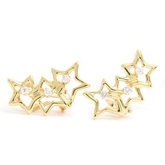 Tiffany & Co. Women's Triple Star Diamond Earrings, Yellow Gold 750YG, Pre-owned.