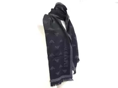 ■美品■ EMPORIO ARMANI エンポリオアルマーニ ウール100% フリンジ マフラー ショール ストール ブラック系 DN4486のサムネイル