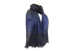GIORGIO ARMANI ジョルジオアルマーニ ウール×シルク フリンジ マフラー ストール メンズ レディース ネイビー系 DN5063のサムネイル
