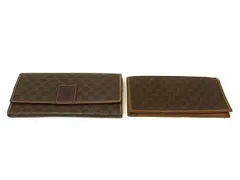 CELINE セリーヌ マカダム柄 PVC 二つ折り 長財布 ウォレット 札入れ 小銭入れ 2点セット まとめ売り ブラウン系 DN7145のサムネイル