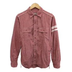 桃太郎ジーンズ MOMOTARO JEANS シャツ 38 赤 レッド 無地 長袖 2ポケット ライン入り /PP ■ECA006のサムネイル