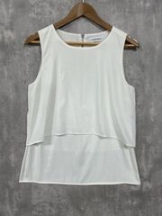 Calvin Klein Layered Elegant Sleeveless Cut and Sew Top, Size F/White ■◆ Women's
