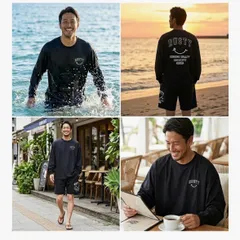 【最短翌日配達】 RUSTY ラスティー メンズ ラッシュガード 水陸両用 ロンT シャツ 長袖Tシャツ ビッグ 幅広 ドロップショルダー ゆったり サーフブランド  915462-BKのサムネイル