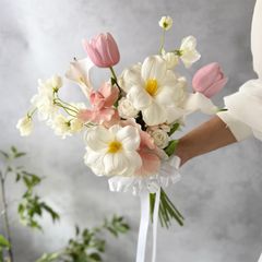 美品・大特価】優しいコーラルカラーブーケ 結婚式 前撮り ブートニア