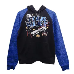 STAR WARS パーカー M ブラック ブルー スターウォーズ プルオーバー フーディ 映画 ムービー キャラクター ロゴ プリント 長袖 裏起毛 メンズ レディース ユニセックス カジュアル ストリート アメカジ SF  古着  フード付のサムネイル