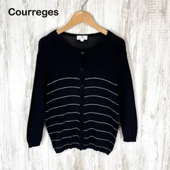 Courreges クレージュ ラインストーン ボーダー 七分丈 カーディガン ブラックのサムネイル