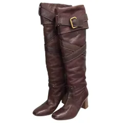 CHLOE(クロエ) Cross-strap Heeled Leather Long Boots クロスベルト ヒール レザー ロング ブーツ 36 1/2(23.5cm程度) ブラウンのサムネイル