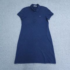 ラコステ 半袖 ポロワンピース 鹿の子 春夏 コットン100% 古着 紺 36 