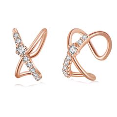 Popular "Fateful Encounter" Ear Cuff Earrings for Women, Featuring Top-Quality Zirconia, Sterling Silver 925, Hypoallergenic, Pink Gold, Non-Pierced Earrings, Perfect for Graduation, Birthday, or Gifts