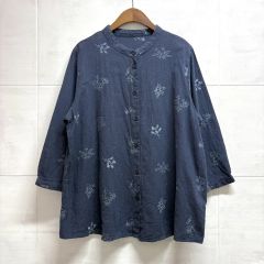 オイペオ シャーリングストライプブラウス 2024ss リネン混 刺繍 七分 