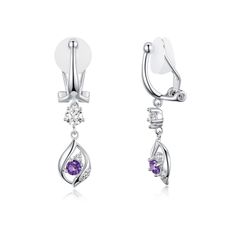 Amethyst Earrings for Women - Hypoallergenic, Dangling "Lucky Leaf" Design, Comfortable Earrings, February Birthstone, Purple, Elegant Accessory, Birthday, Formal Gift