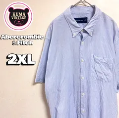 usa古着 アバクロ Abercrombie＆Fitch 半袖ボタンシャツ 2XL ストライプ ライトブルー オーバーサイズ ビッグシルエットのサムネイル