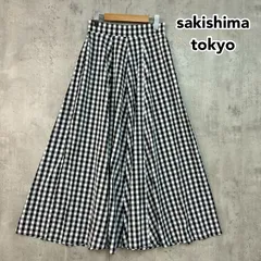 sakishimatokyo サキシマトーキョー サイズなし ギンガムチェック ボリューム フレア マキシ スカート ロングスカート Aライン ボトムス カジュアル マキシ丈 ウエストゴム 総柄 ブラック ホワイト SA21181 ★ ■◆のサムネイル