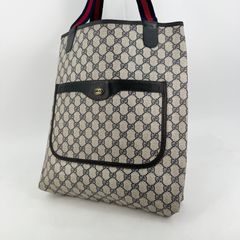 【希少】GUCCI グッチ ヴィンテージ トートバッグ シェリーライン A4可 GUCCI グッチ シェリーライン GG柄 トートバッグ ネイビー PVC レザー