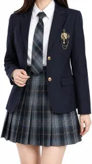 CosMisty JK制服 ブレザー 5点セット 女子高生 コスプレ スクールウェア 長袖シャツ チェックスカート ネクタイ バッジ付き 卒業式 始業式 学園祭 ハロウィン (XL)