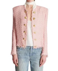 バルマン レディース アウター ジャケット・ブルゾン ツイード スパンコール Balmain EdgeToEdge Sequin Tweed Jacket Pink ピンクのサムネイル