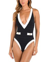 LAGENCE Women's Lisa Color Blocked One Piece Swimsuit, Black