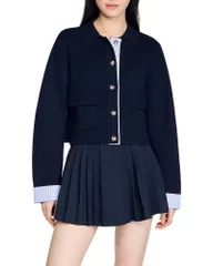 サンドロ レディース アウター カーディガン ポロシャツ Sandro Polo Cardiganavy Blue ネイビーのサムネイル