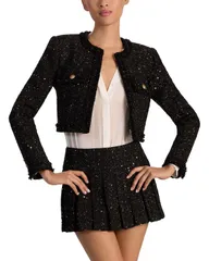 アリスアンドオリビア レディース アウター ジャケット・ブルゾン ツイード クロップド Alice and Olivia Dumontweed Cropped Jacket Black ブラックのサムネイル