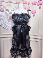 00s 希少 TRALALA ビッグリボン ドット柄ボリュームフリルワンピ 姫 TRALALA レース 半袖 ワンピース 総レース ビックリボン 希少 フリル