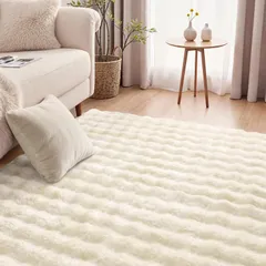 新品 HAOCOO カーペット 約3畳 洗える ラグ 200х250cm ラビットファー調 厚手 シャギー ふわふわ 滑り止め 低反発 オールシーズン適用 北欧風 絨毯 防音 抗菌防臭 リビング ダイニング ラグマット アイボリーのサムネイル