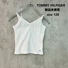 新品未使用 TOMMY HILFIGER トミーヒルフィガー 128 ホワイト キャミソール インナー サンプル品 キッズ ジュニア ガールズ 女の子 子ども 子供 服 ランニング リブ ビスチェ Vネック フラッグロゴ 刺繍 ★ ■◆のサムネイル