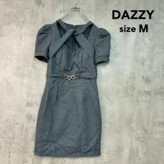 DAZZY デイジー M グレー ツイードミニドレス タイト ワンピース ミニ丈 ひざ上 半袖 パフスリーブ バックファスナー ベルト風 ビジュー バックギャザー デコルテ クロス 切替 ナイトドレス キャバドレス パーティー ★ ■◆のサムネイル