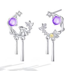 Women's Amethyst Hoop Earrings, February Birthstone, Dangle Earrings, Hypoallergenic, Adult Accessory, Anniversary, Birthday Gift