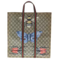 GUCCI (グッチ) GGスプリーム シェリーライン インセクトプリント PVC レザー トートバッグ 493610 ベージュ/ダークブラウン