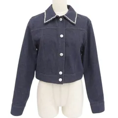 極美品▲FOXEY フォクシー 2024年製 44222 Winston Jacket コットン 襟ビジュー付 デニムジャケット インディゴブルー 38 日本製 正規品のサムネイル