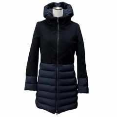 極美品★MOORER ムーレー ANGELE-LE バージンウール カシミヤ混 フード・ロゴZIP付 切替デザイン ダウンコート 紺 黒 36 ハンガー付のサムネイル