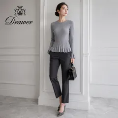 【極美品 / カシミヤシルク混の上質ニット】Drawer / ドゥロワー 2 グレー 18Gペプラムリブクルーニット 6513-106-1178 カシミヤシルク混 通勤 学校行事 お食事会 観劇のサムネイル